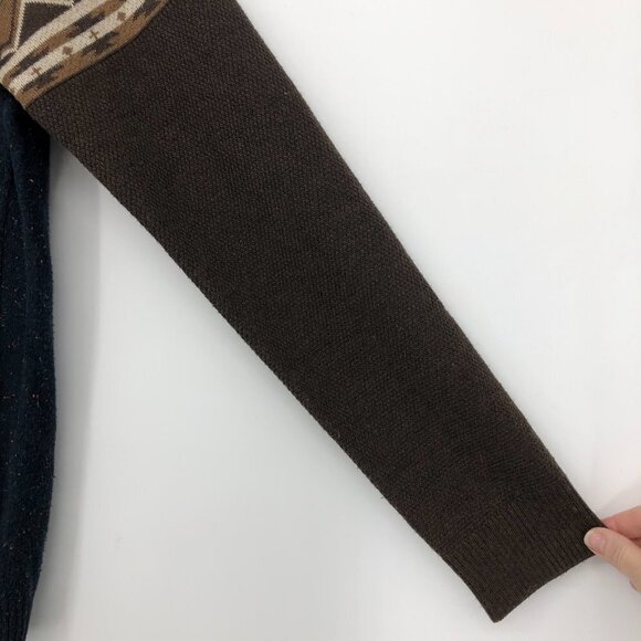 Fairwhale Navy Speckled crewneck sweater contrast stripe  grey brown sleeves Med - Picture 10 of 12